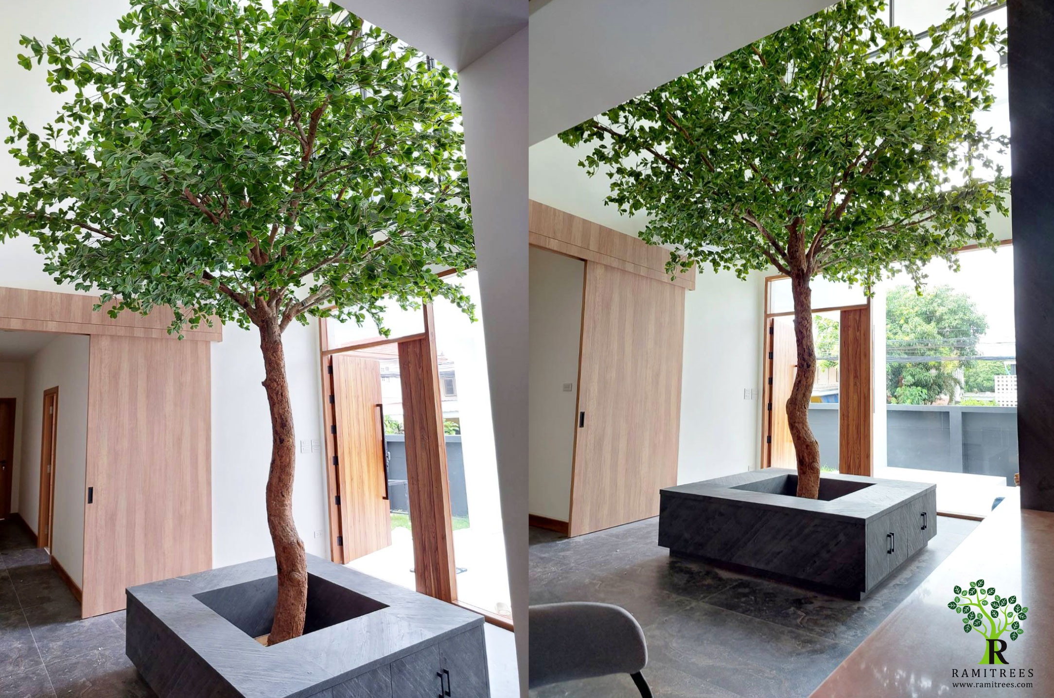ต้นหูกระจงปลอม ไม้ประดิษฐ์ขนาดใหญ่แต่งบ้าน แต่งห้องโถงกลางบ้าน  ปรับฮวงจุ้ยด้วยต้นไม้ปลอมเสริมทรัพย์ เสริมบารมี (สูง 4.5 เมตร กว้าง 3 เมตร  , ลำต้นไม้จริง) - Ramitrees (รมิทรี)