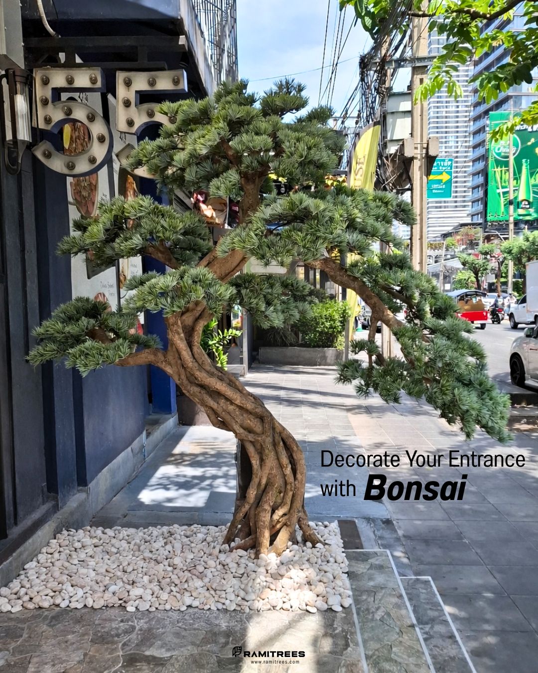 ต้นบอนไซประดิษฐ์ ตกแต่งหน้าร้านสปา HOT BAMBOO SPA