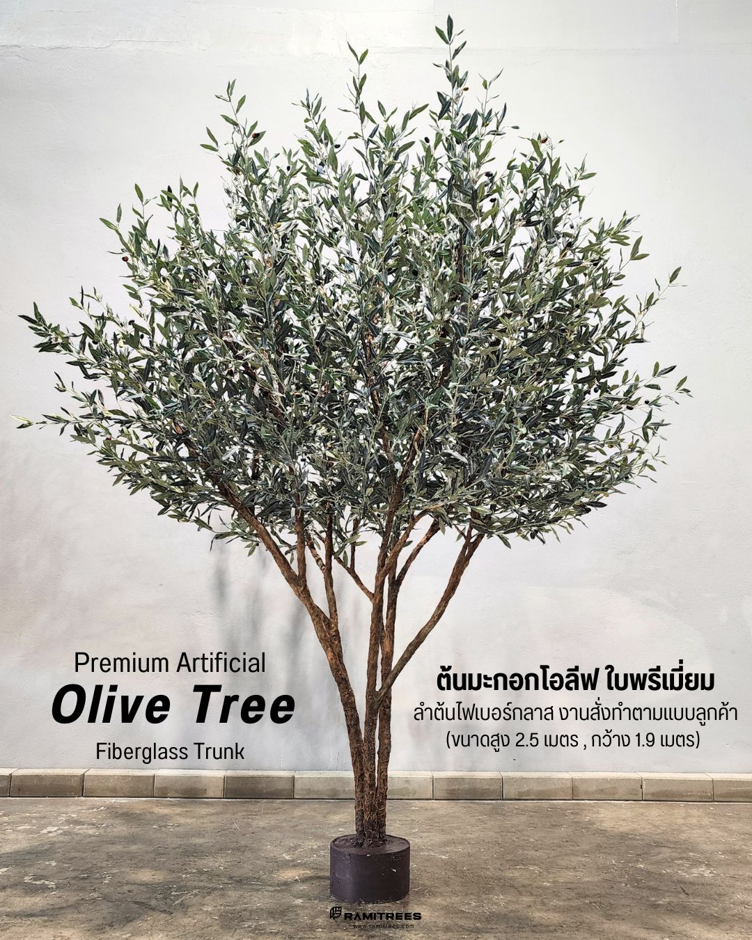ต้นมะกอกโอลีฟใบพรีเมียม ลำต้นไฟเบอร์กลาส Premium Artificial Olive Tree