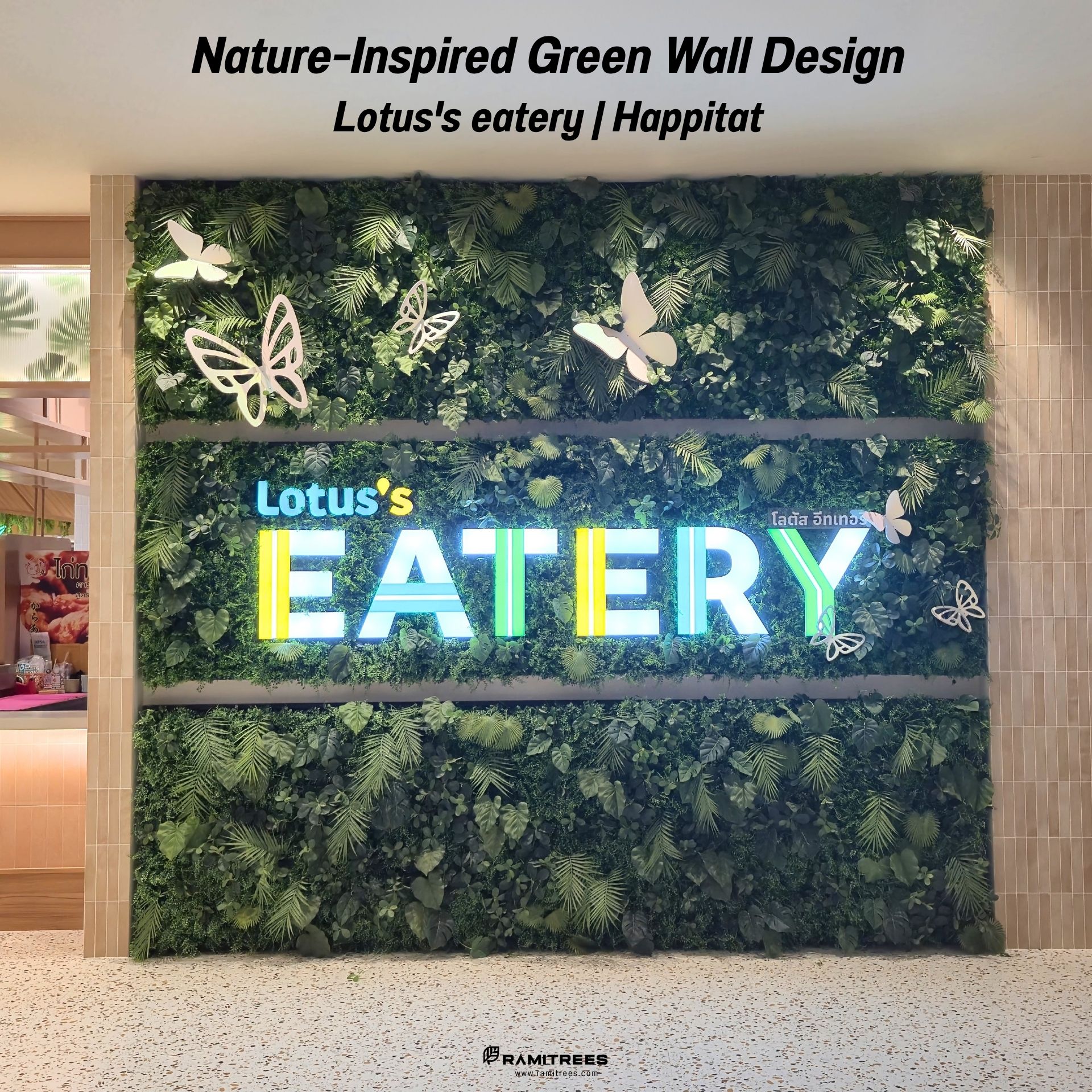 Artificial Green Wall จัดสวนแนวตั้ง ตกแต่งป้าย Lotus’s Eatery